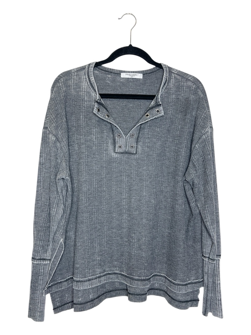 Project Social T Slouchy Gray Oversized Thermal Top size Small